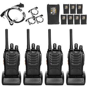 tidradio td-v2 walkie talkies for adults with earpiece and 8 battery 2 way radios walkie talkies long range hand free with flashilght two way radio rechargeable for business or family (4 pack)