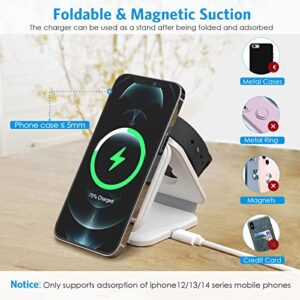 Criacr 3 in 1 Magnetic Foldable Wireless Charger, Wireless Charging Station for Travel, Compatible with iPhone 14/Pro/Max/Plus/13/12, Apple Watch, AirPods Pro
