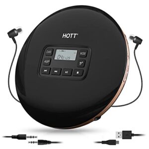 hott cd611 cd player portable anti-shock personal portable cd player with headphones usb aux output for car travel home – black