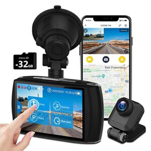 dash cam, z-edge dual dash cam front and rear, 4k built-in wifi, touch screen car camera, fhd 1080p with night mode, 32gb card included, wdr, g-sensor, loop recording, support 256gb max