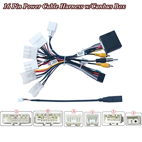 Car Radio Stereo Power Harness Wiring for Toyota Corolla Highlander CHR Reiz USB Cable CANBUS Decoder for 9/10.1'' Head Unit CD Player Support OEM Camera Steering Wheel Control Orignal USB