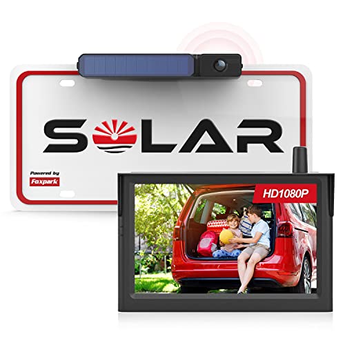 Solar Wireless Backup Camera for Car (1080P), 3 Mins DIY Installation, Foxpark Solar 3 Back Up Camera Systems Wireless 5 inch Car Monitor, IP69K 2 Channels Reverse Camera for Car, Truck, Van, RV