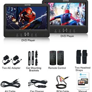 WONNIE 10.5" Two DVD Players Dual Screen for Car Portable CD Player Play a Same or Two Different Movies with Two Mounting Brackets, 5-Hour Rechargeable Battery, Support USB/SD Card Reader