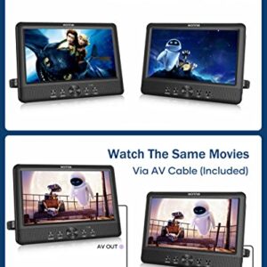 WONNIE 10.5" Two DVD Players Dual Screen for Car Portable CD Player Play a Same or Two Different Movies with Two Mounting Brackets, 5-Hour Rechargeable Battery, Support USB/SD Card Reader