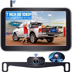 dohonest wireless backup camera for trucks car pickup camper van with 7 inch monitor system, hd 1080p bluetooth backup camera 2.4g stable digital signals, support add second rv rear view camera-v29