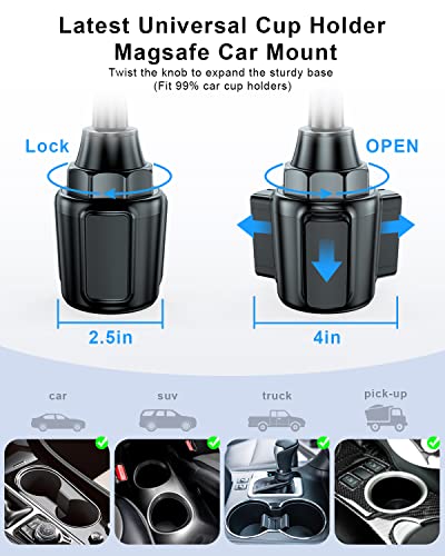 SUPERONE for MagSafe Car Cup Holder Phone Mount, [20 Strongest Magnets] Adjustable Gooseneck Cup Phone Holder for Car Compatible with iPhone 14 13 12 Series MagSafe Case & All Phone 【Tesla Compatible】