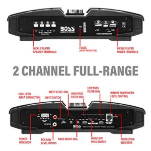 BOSS Audio Systems PT1000 2 Channel Car Amplifier - 1000 Watts, Full Range, Class A/B, 2-8 Ohm Stable, Mosfet Power Supply, Bridgeable