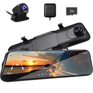 pelsee p12 pro 4k mirror dash cam, 12” rear view mirror camera smart driving assistant w/adas and bsd,2160p front and rear camera,voice control,night vision,parking monitoring,free 32gb memory card