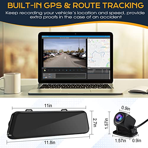 Pelsee P12 Pro 4K Mirror Dash Cam, 12'' Rear View Mirror Camera Smart Driving Assistant w/ADAS and BSD,2160P Front and Rear Camera,Voice Control,Night Vision,Parking Monitoring,Free 32GB Memory Card