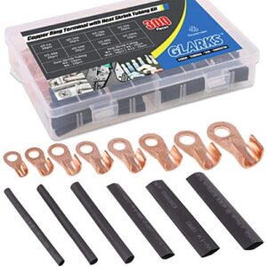 glarks 300pcs open barrel wire crimp copper ring lugs wire crimp terminal connectors ot 5a 10a 20a 30a 40a 50a 60a 100a with heat shrink tubing assortment kit for auto car battery cable connector