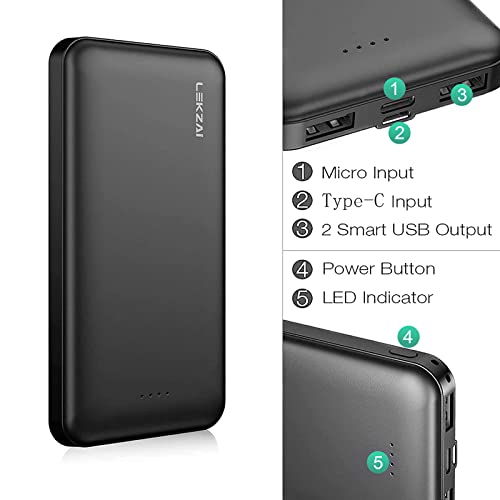 Lekzai 2-Pack Portable Charger, 15,000mAh Slim Power Bank, Portable Phone Charger with Dual 5V/2.1A USB Outputs Compatible for iPhone Samsung and More