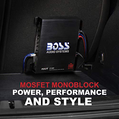 BOSS Audio Systems R1100M Riot Series Car Audio Subwoofer Amplifier - 1100 High Output, Monoblock, Class A/B, 2/4 Ohm Stable, Low/High Level Inputs, Low Pass Crossover, Mosfet Power Supply, Stereo