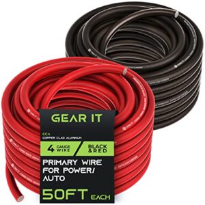 gearit 4 gauge wire (50ft each – black/red translucent) copper clad aluminum cca – primary automotive wire power/ground, battery cable, car audio speaker, rv trailer, amp, electrical 4ga awg 50 feet
