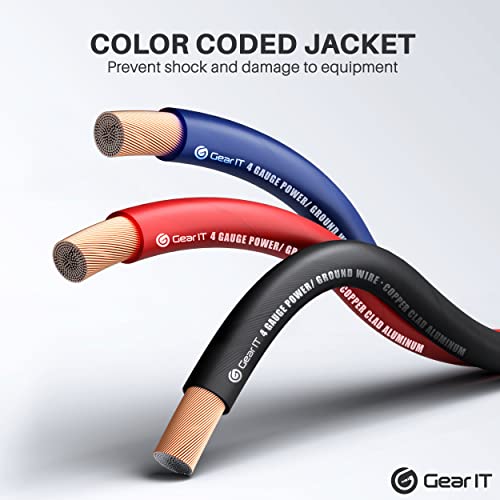 GearIT 4 Gauge Wire (50ft Each - Black/Red Translucent) Copper Clad Aluminum CCA - Primary Automotive Wire Power/Ground, Battery Cable, Car Audio Speaker, RV Trailer, Amp, Electrical 4ga AWG 50 Feet