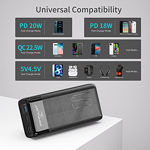 KONFULON Power Bank 50000mah Fast Charging Portable Charger PD USB C 20W High Capacity Battery Bank 22.5W Quick Charge 3.0 with LCD Display External Battery Back for iPhone 13,MacBook and Samsung