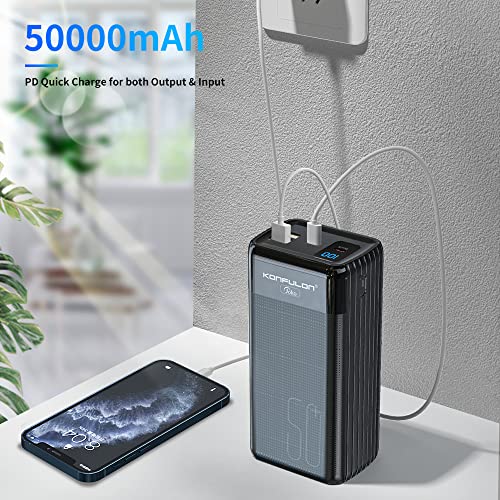 KONFULON Power Bank 50000mah Fast Charging Portable Charger PD USB C 20W High Capacity Battery Bank 22.5W Quick Charge 3.0 with LCD Display External Battery Back for iPhone 13,MacBook and Samsung