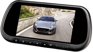 voyager vom74mm rearview mirror monitor, 7inch tft lcd display w/ highly-reflective glass surface serving as when back-up camera is not active, 3 inputs, built-in speaker (renewed) black