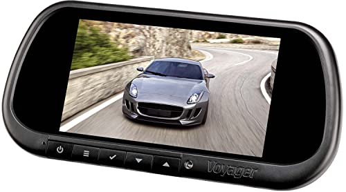 Voyager VOM74MM Rearview Mirror Monitor, 7inch TFT LCD Display w/ Highly-reflective Glass Surface Serving as When Back-Up Camera is not Active, 3 Inputs, Built-In Speaker (Renewed) Black