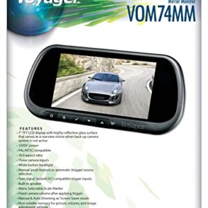 Voyager VOM74MM Rearview Mirror Monitor, 7inch TFT LCD Display w/ Highly-reflective Glass Surface Serving as When Back-Up Camera is not Active, 3 Inputs, Built-In Speaker (Renewed) Black