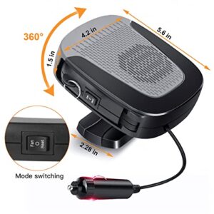 WAMTHUS Portable Car Heater, 12V 150W Car Fan with Air Purification 2 in 1 Fast Heating & Cooling Function Plug in Cigarette Lighter Car Defroster(Grey)