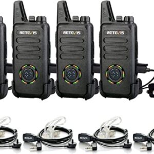 Retevis RT22S 2 Way Radios Rechargeable Walkie Talkies with Headset Long Range Channel Display Lock Emergency Alarm Signal Prompt VOX, Two Way Radios for Family Event Skiing Gift Stores (4 Pack)