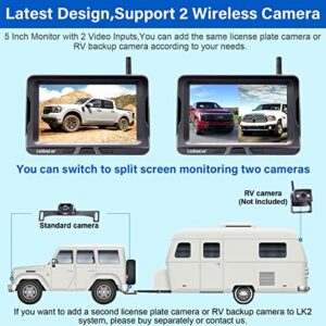 LeeKooLuu Wireless Backup Camera 5 Inch Rear View Monitor Kit HD 1080P Bluetooth Reverse Cameras for Truck Car Van Camper Two Channels Waterproof Night Vision DIY Parking Guide Lines LK2