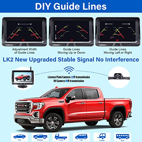 LeeKooLuu Wireless Backup Camera 5 Inch Rear View Monitor Kit HD 1080P Bluetooth Reverse Cameras for Truck Car Van Camper Two Channels Waterproof Night Vision DIY Parking Guide Lines LK2