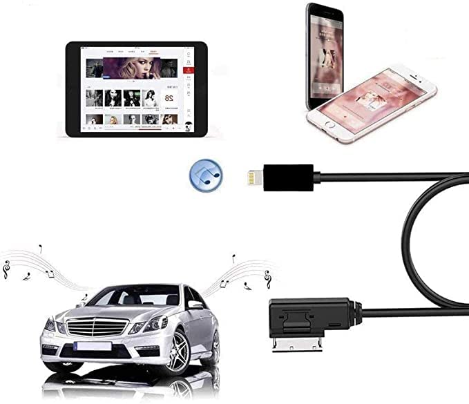 Car Audio Charging Adapter Cord Compatible with Apple iPhone 11 Xs Max XR X 8 7 6 for Audi A1/A3/A4L/A5/A6L/A8/Q3/Q5/Q7/TT, Music Charging 2-in-1 Conversion Cable