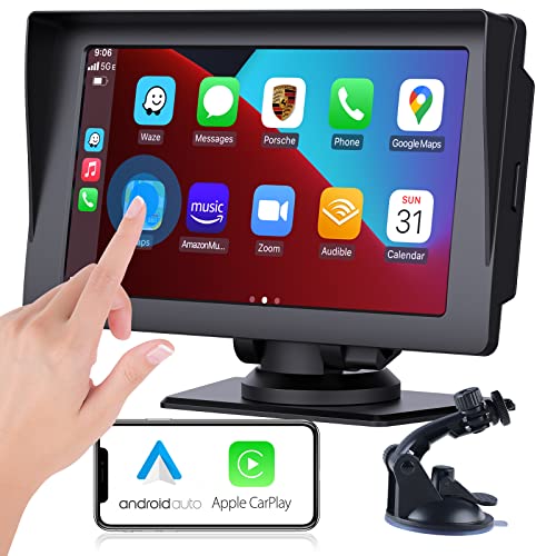 Wireless Apple Carplay & Android Auto for Car Stereo, Portable 7 Inch Apple Car Play Touch Screen Sync GPS Navigation Audio Car Radio Receiver for Car, Bluetooth, Siri, Multimedia Player, FM