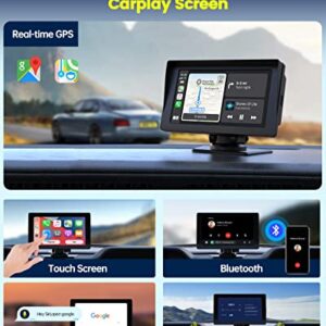 Wireless Apple Carplay & Android Auto for Car Stereo, Portable 7 Inch Apple Car Play Touch Screen Sync GPS Navigation Audio Car Radio Receiver for Car, Bluetooth, Siri, Multimedia Player, FM