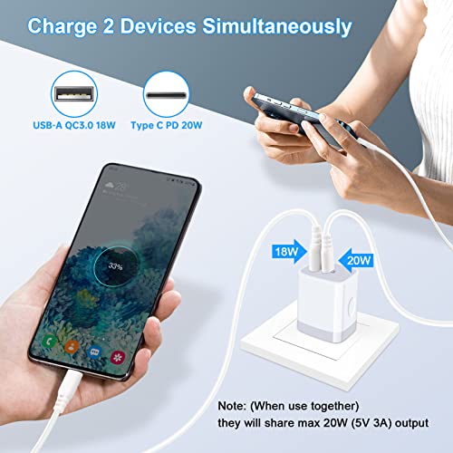 20W Fast USB C Charger,Dual Port PD 3.0 Type C Wall Charger Plug Quick Charging Block for Samsung Galaxy S23 S23+ S22 Ultra S21 S20 Plus A14,iPhone 14 Plus 13 12 11 Pro Max,SE,8 7 6 Plus,Pixel 7 6 6a