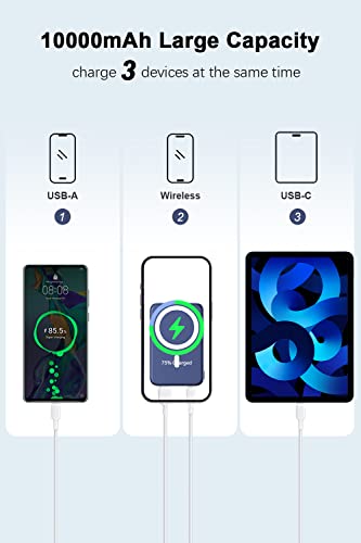 vatemax Power Bank Fast Charging, 10000mah Portable Charger Power Bank Magnetic Portable Charger 22.5W Wireless Power Bank USB PD QC3.0 Type-C Led Display Magnetic Power Bank (Blue)