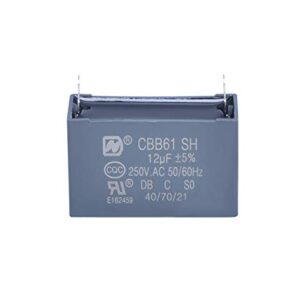 CBB61 Fan Capacitor 12uf 250VAC 50/60Hz Black Metallized Polypropylene Capacitor 50/60Hz (2 Pack)