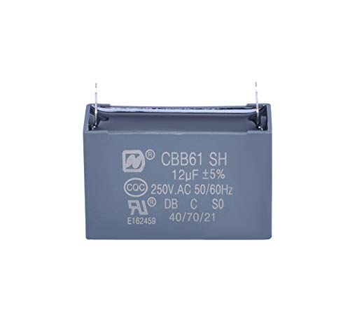 CBB61 Fan Capacitor 12uf 250VAC 50/60Hz Black Metallized Polypropylene Capacitor 50/60Hz (2 Pack)