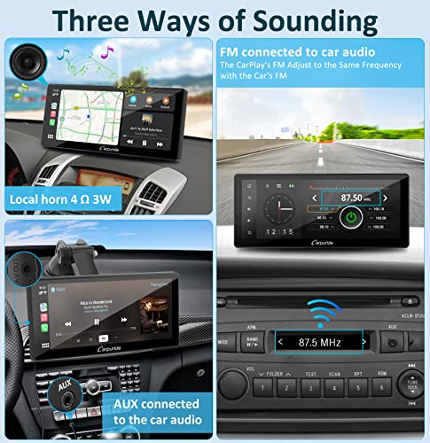 Carpuride W103 2023 Newest 10.3 Inch Full HD Touch Screen Portable Wireless Apple Carplay Android Auto,Mirror Link/Siri/Google/FM,Dashboard Mounted