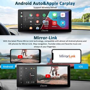 Carpuride W103 2023 Newest 10.3 Inch Full HD Touch Screen Portable Wireless Apple Carplay Android Auto,Mirror Link/Siri/Google/FM,Dashboard Mounted