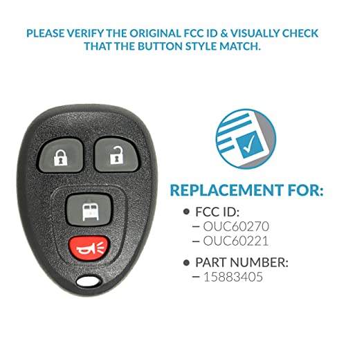 Keyless2Go Replacement for 4 Button Replacement Remote for GM OUC60270 15883405