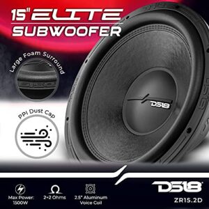 DS18 ZR15.2D Elite-Z 15" Car Subwoofer 1800 Watts Dual Voice Coil 2-Ohm DVC 2+2 Ohm (1 Speaker)