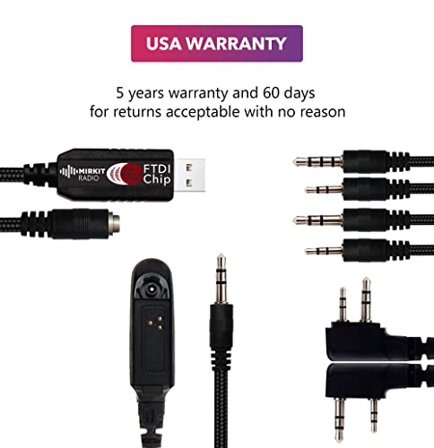 MIRKIT FTDI USB Baofeng Programming Cable 7 in 1 Compatible with Ham Radios: Baofeng UV-5R, UV-82, Baofeng BF888S, UV-9R, Baofeng BF-F8HP, Kenwood, UV-5R MK2/3/4/5, Motorola, Wouxun, Btech