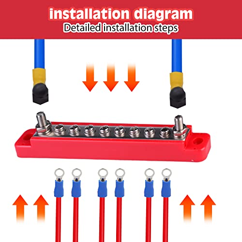 Power Distribution Terminal Studs Block: Battery Bus Bar with Cover and M6 Terminal Studs Black Red Battery Terminal Distribution Block for Caravan Car Boat Marine