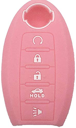 2Pcs EXUNTECH Silicone 5 Buttons Smart Key Fob Skin Cover Case Protector Keyless Jacket Remote Holder for 2019 2018 2017 Nissan Armada Rogue Maxima Altima Sedan Pathfinder KR5S180144014, Black Pink