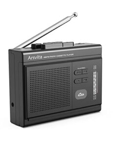 arsvita portable cassette player and recorder, cassette to mp3 digital converter, am/fm radio tape walkman, support 4-32g micro sd card, build-in speaker and microphone, black