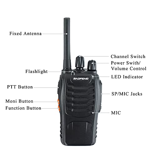 BAOFENG BF-88A Walkie Talkies 6 Way Charger Bulk FRS Radio License-Free Long Range 16 Channels Two Way Radio Pack of 6