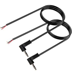3.5mm to bare wire stereo, 2 pack 3ft right angle 1/8″ 3 pole trs male connector to open end, audio cable for speaker and headphone cable repair