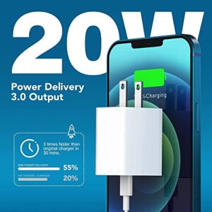 USB C Wall Charger Block 20W, 2-Pack Dual Port PD Power Delivery Fast Charger Block Plug Adapter. 20W Power Delivery + QC3.0 USB A Double Port Fast Charging Block for iPhone 11/12/13/14/Pro Max,Galaxy