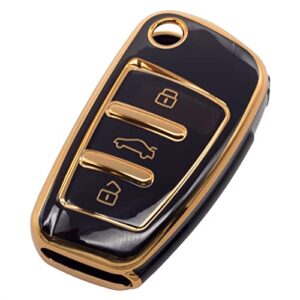 tangsen flip key fob case premium black soft tpu full protection cover compatible with audi a1 a3 a4 a5 a6 a8 q3 q5 q7 r8 rs s3 s4 s5 s6 s8 tt 3 4 button keyless entry remote control accessories