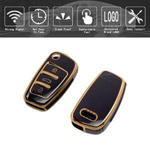 TANGSEN Flip Key Fob Case Premium Black Soft TPU Full Protection Cover Compatible with Audi A1 A3 A4 A5 A6 A8 Q3 Q5 Q7 R8 RS S3 S4 S5 S6 S8 TT 3 4 Button Keyless Entry Remote Control Accessories