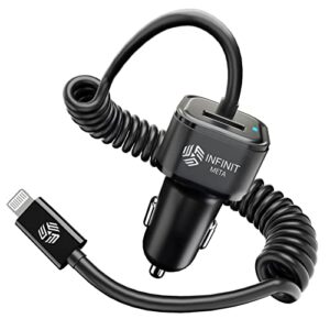 iphone car charger,32w car charger iphone [apple mfi c94 certified] fast charging adapter with 6.5ft coiled lightning cable for apple iphone 14/13/12/11/xs/xs max/xr/x/8/7/6s/6 plus,ipad & more