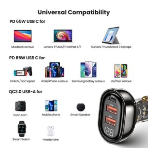 125W USB C Car Charger with LED Display,Enablink PD 65W/QC 30W PPS Super Fast Charging Type C Cigarette Lighter Adapter for iPhone 13 12 11 Samsung Galaxy S21 Note 20 iPad MacBook Pixel Laptop (Black)