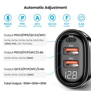 125W USB C Car Charger with LED Display,Enablink PD 65W/QC 30W PPS Super Fast Charging Type C Cigarette Lighter Adapter for iPhone 13 12 11 Samsung Galaxy S21 Note 20 iPad MacBook Pixel Laptop (Black)